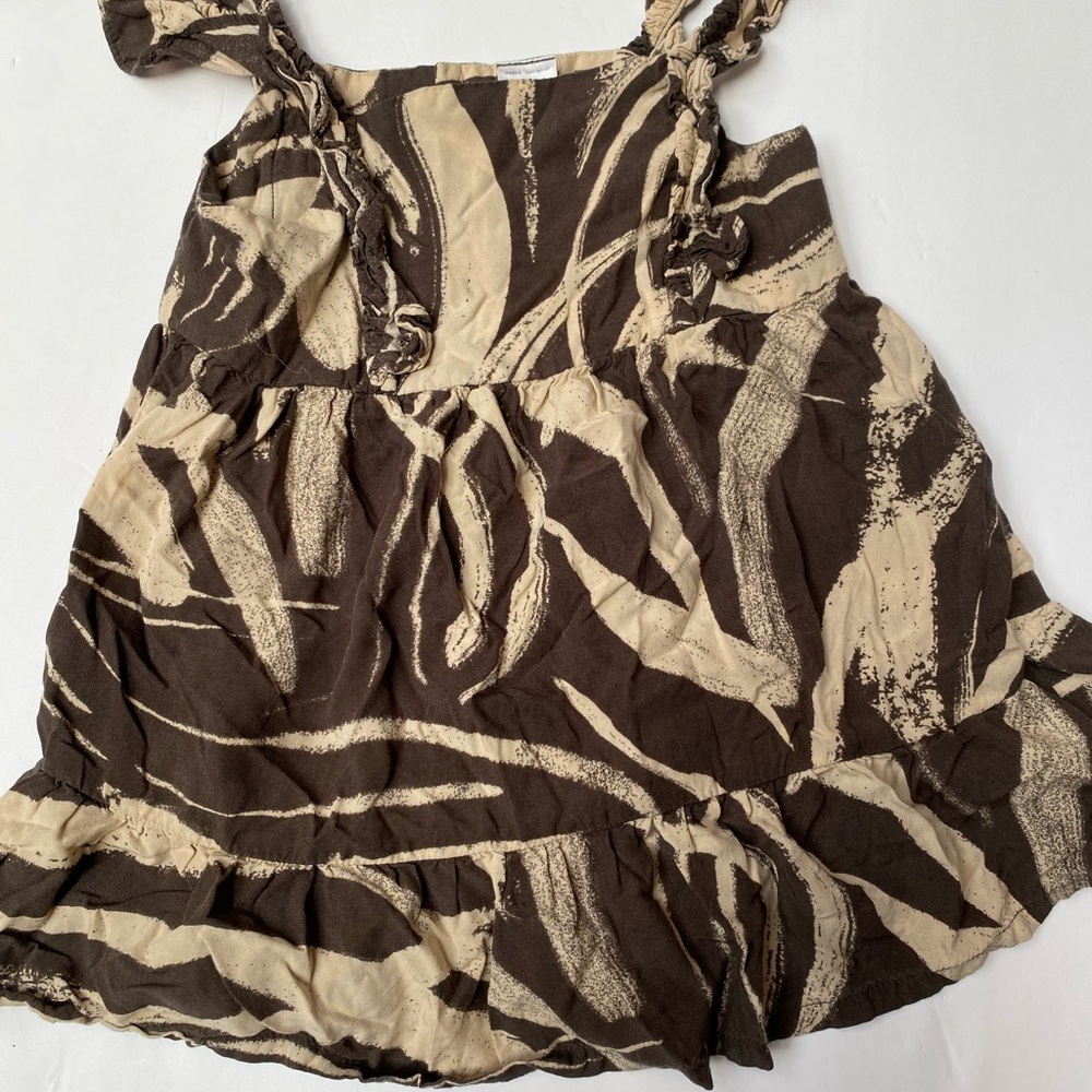 Carter's Cream and Brown Ruffle-Shoulder Sundress